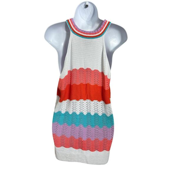 Sleeveless High Neck Sweater Top Sz XL Open Knit Colorful Crochet Blouse - Picture 6 of 7